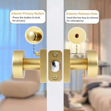 Satin Brass Round Door Knobs - Modern Privacy Handles