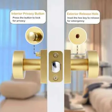 Satin Brass Round Door Knobs - Modern Privacy Handles