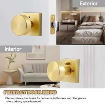 Satin Brass Round Door Knobs - Modern Privacy Handles