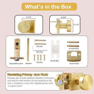 Satin Brass Round Door Knobs - Modern Privacy Handles