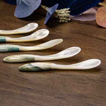 DUEBEL Mother of Pearl Caviar Spoons, 4' Luxury Handmade Spoons for Caviar/Shrimp/Egg/Icecream Serving (5pcs)