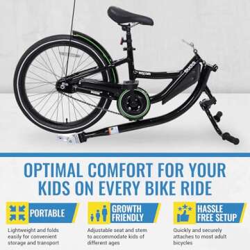 KaZAM Co-Pilot Bike Trailer - 20 Inch Bike Trailer with Adjustable BMX Stem and Handlebar - Lightweight Aluminum Frame and Padded Saddle for Cycling - Perfect for Family Rides - Pink