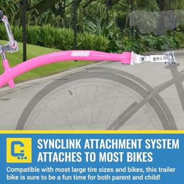KaZAM Co-Pilot Bike Trailer - 20 Inch Bike Trailer with Adjustable BMX Stem and Handlebar - Lightweight Aluminum Frame and Padded Saddle for Cycling - Perfect for Family Rides - Pink