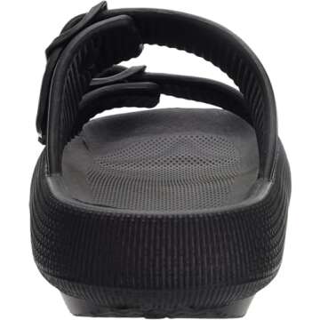 WHITIN Slides for Women Men Extra-Thick Cushion Open Toe Massage Pillow Slippers Light EVA Foam Adjustable Double Buckle Sandals Outdoor Beach Quick Drying House Sandles Black