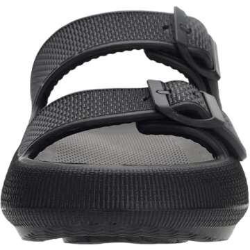 WHITIN Slides for Women Men Extra-Thick Cushion Open Toe Massage Pillow Slippers Light EVA Foam Adjustable Double Buckle Sandals Outdoor Beach Quick Drying House Sandles Black