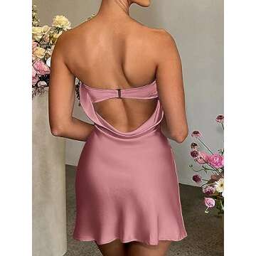 LYANER Women's Satin Silk Hollow Out Back Strapless Tube Bodycon Club Mini Dress
