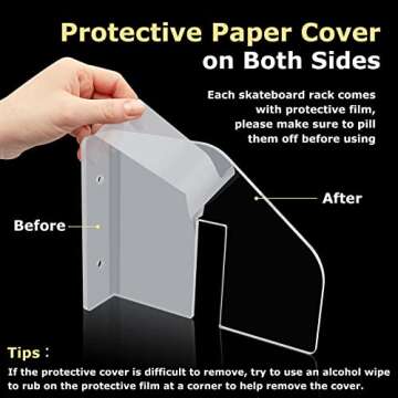 UCINNOVATE 4 Packs Acrylic Skateboard Wall Mount 1/6 inch Thick Longboard Skateboard Rack, Transparent Snowboard Hanger for Storage Holder Deck Display, Fit Surfskate, Skis, Penny Boards