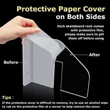 UCINNOVATE 4 Packs Acrylic Skateboard Wall Mount 1/6 inch Thick Longboard Skateboard Rack, Transparent Snowboard Hanger for Storage Holder Deck Display, Fit Surfskate, Skis, Penny Boards