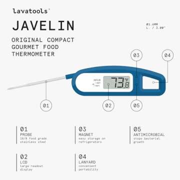 Lavatools Javelin® Ultra-Fast 2-Second Digital Instant Read Meat Thermometer for Grill and Cooking,...