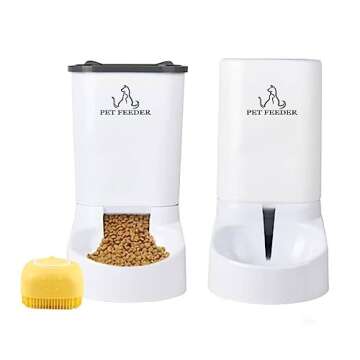 Pet Feeder Automatic Cat/Dog Food Feeder and Waterer 3.8L Pet Self-Dispensing for Small/Medium Pet,1 Complimentary Bath Brush for Pet