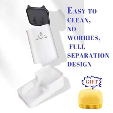 Pet Feeder Automatic Cat/Dog Food Feeder and Waterer 3.8L Pet Self-Dispensing for Small/Medium Pet,1 Complimentary Bath Brush for Pet