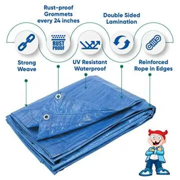 TUFFBOY 12x20 Waterproof Tarp – 5 MIL Heavy-Duty Poly Tarp Cover – Tear-Resistant, UV Resistant,...