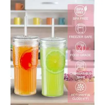 Elegant Glass Cups with Lids and Straws for Iced Coffee