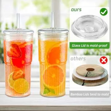 Elegant Glass Cups with Lids and Straws for Iced Coffee