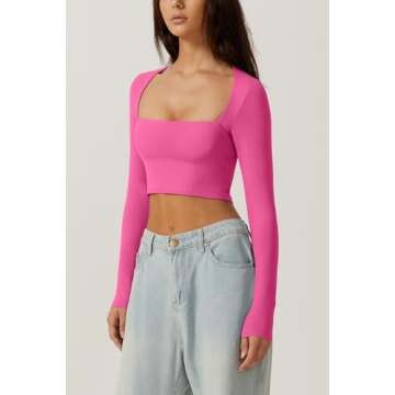 QINSEN Women's Square Neck Crop Top - Sexy Slim Fit