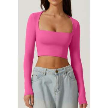 QINSEN Women's Square Neck Crop Top - Sexy Slim Fit