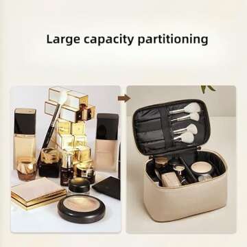 VRSQUER Travel Toiletry Bag Waterproof Storage Bag Cosmetic Bags Portable Pouch Open Make up Organizer with Handle Gift (beige)