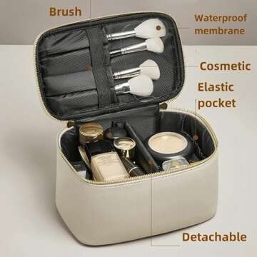 VRSQUER Travel Toiletry Bag Waterproof Storage Bag Cosmetic Bags Portable Pouch Open Make up Organizer with Handle Gift (beige)