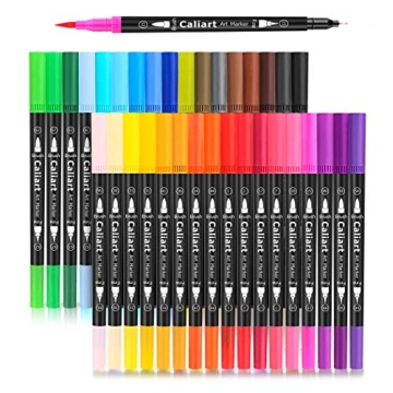 Caliart 34 Double Tip Brush Pens Art Markers, Aesthetic Cute Preppy Stuff School Supplies, Artist Fi...