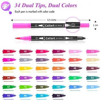 Caliart 34 Double Tip Brush Markers for Creative Fun