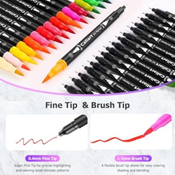 Caliart 34 Double Tip Brush Markers for Creative Fun