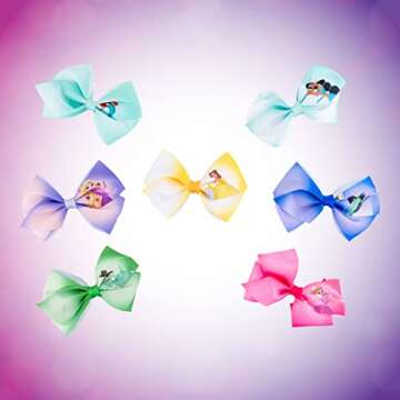Disney Princess - Girls Hair Accessories Gift Set - Kids Hair Bows - 7 Pcs 4 Inch Bundle - Different...