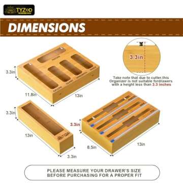 TYZOD Bamboo Kitchen Bag Organizer & Wrap Dispenser