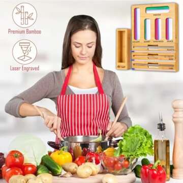 TYZOD Bamboo Kitchen Bag Organizer & Wrap Dispenser