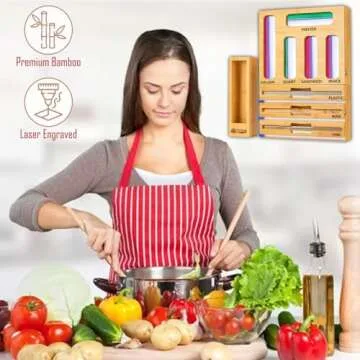 TYZOD Bamboo Kitchen Bag Organizer & Wrap Dispenser