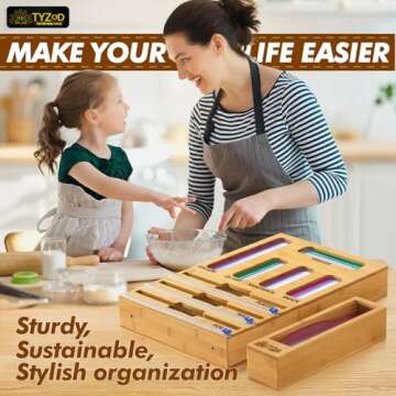 TYZOD Bamboo Kitchen Bag Organizer & Wrap Dispenser