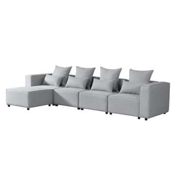 BIOEVER Modern Large L-Shape Sectional Sofa with Movable Ottoman,4 Seater Convertible Couch Sleeper Sofa Bed for Living Room,Apartment and Office (Gray)