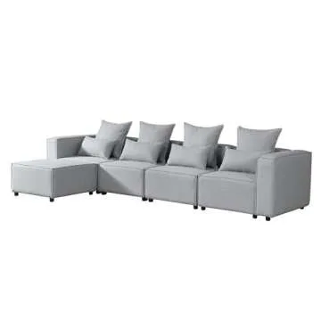 BIOEVER Modular Gray L-Shape Sectional Sofa with Ottoman