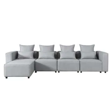 BIOEVER Modular Gray L-Shape Sectional Sofa with Ottoman