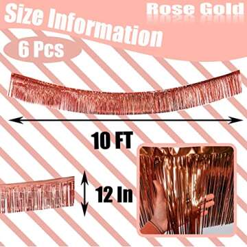 6 Pack 10 Feet Rose Gold Foil Fringe Garland Metallic Tinsel Streamers Banner Wall Hanging Curtain B...