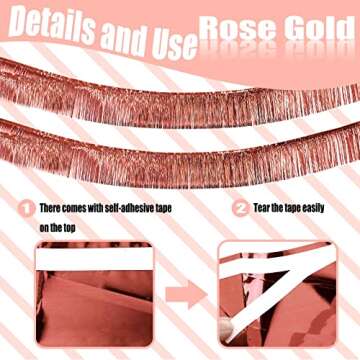 6 Pack 10 Feet Rose Gold Foil Fringe Garland Metallic Tinsel Streamers Banner Wall Hanging Curtain Backdrop Banner for Parade Floats, Thanksgiving, Christmas, Birthday, Halloween Party Decorations