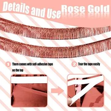 6 Pack 10 Feet Rose Gold Foil Fringe Garland Metallic Tinsel Streamers Banner Wall Hanging Curtain Backdrop Banner for Parade Floats, Thanksgiving, Christmas, Birthday, Halloween Party Decorations