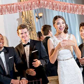 6 Pack 10 Feet Rose Gold Foil Fringe Garland Metallic Tinsel Streamers Banner Wall Hanging Curtain Backdrop Banner for Parade Floats, Thanksgiving, Christmas, Birthday, Halloween Party Decorations