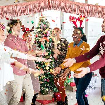 6 Pack 10 Feet Rose Gold Foil Fringe Garland Metallic Tinsel Streamers Banner Wall Hanging Curtain Backdrop Banner for Parade Floats, Thanksgiving, Christmas, Birthday, Halloween Party Decorations