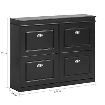 Haotian Black Shoe Cabinet with 4 Flip Drawers for Entryway