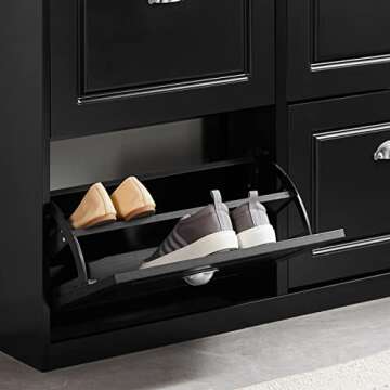 Haotian Black Shoe Cabinet with 4 Flip Drawers for Entryway