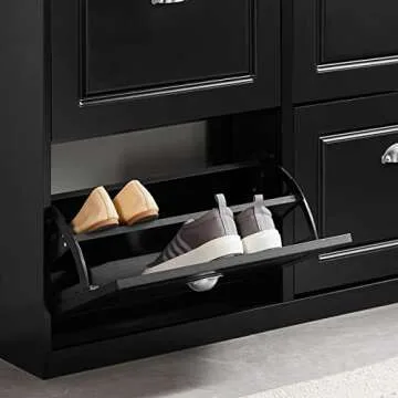 Haotian Black Shoe Cabinet with 4 Flip Drawers for Entryway