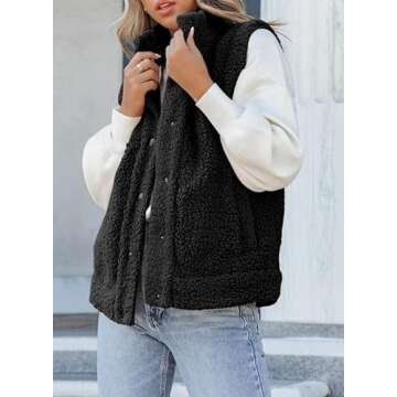 Dokotoo Women's Vests Lightweight Vest for Women Sherpa Fleece Vest 2025 Fashion,Fall Warm Zipper Vest,Stand Collar Quilted Gilet with Zip Pockets Black M