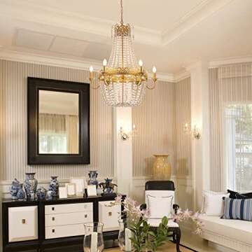 Wellmet French Empire Crystal Chandelier Modern Adjustable Hanging Pendant Ceiling Mount Light Fixtu...