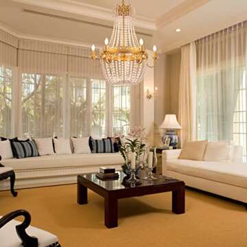 Wellmet French Empire Crystal Chandelier Modern Adjustable Hanging Pendant Ceiling Mount Light Fixture for Hallway Dining Living Room Bedroom Foyer, H 38.2" x W 31.5", Gold, 6-Light, E12 Base