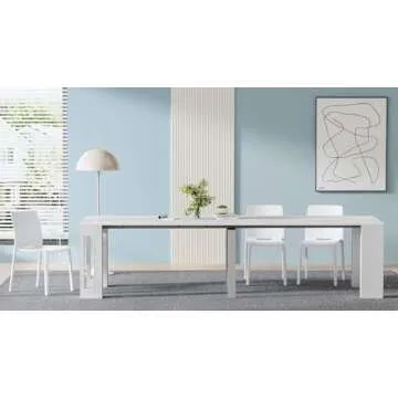 Mobili Fiver, Easy, Extendable Console Table with Extension Leaves Holder, 17,7(120,1) x35,4 in, Ashwood White, for 4-12 People, Space-Saving Dining Table, Italian Furniture