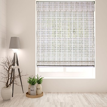 ARLO BLINDS Sheer Bamboo Roman Shades with Valance - Whitewash, 22" W x 60" H - Light Filtering Cord...