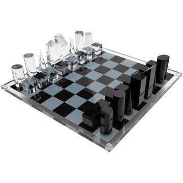 Luxury Unique Lucite Chess Set - Modern Clear & Smoke, 13" x 13"