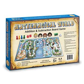 Mathemagical World - Addition & Subtraction Math Board Game for Kids, 2-4 players, Ages 5+ and Perfect for Homeschool, Kindergarten, Pre-k, and Gifted & Talented Prep