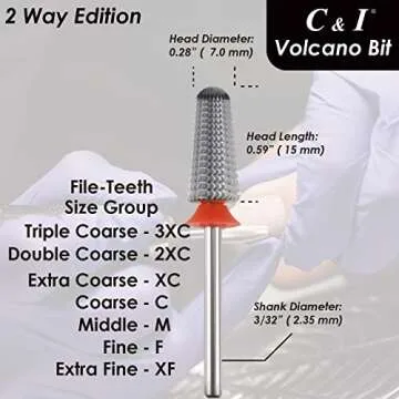 C&I Volcano Nail Drill, 2 Rotate Directions Design, Both for Left handed and Right Handed Nail Lovers, for Manicure Drill Machine (Coarse)