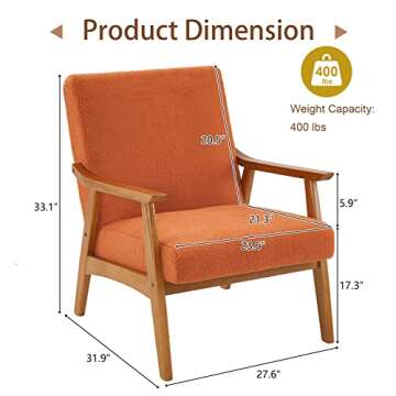 TehRecBT Mid Century Modern Accent Chair, Upholstered Teddy Fleece Armchair with Solid Wood Frame, C...